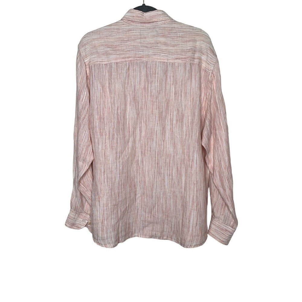 Tommy Bahama Men 100% Linen Long Sleeve Shirt Sz L Striped Tropical Pink Light - Picture 2 of 8